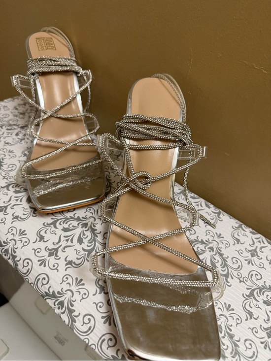 Shoes - Crystal-Embellished Silver Lace-Up Heels